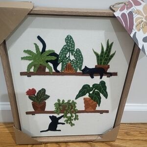 BP Home Embroidered Woven Cat Window Plants Books Wall Art